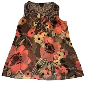 IZ‎ Byer California Top Womens M Brown Pink Yellow Sheer Boho Floral Y2K Blouse